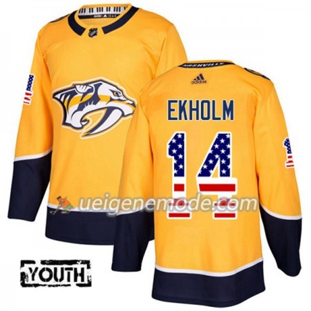 Kinder Eishockey Nashville Predators Trikot Mattias Ekholm 14 Adidas 2017-2018 Gold USA Flag Fashion Authentic